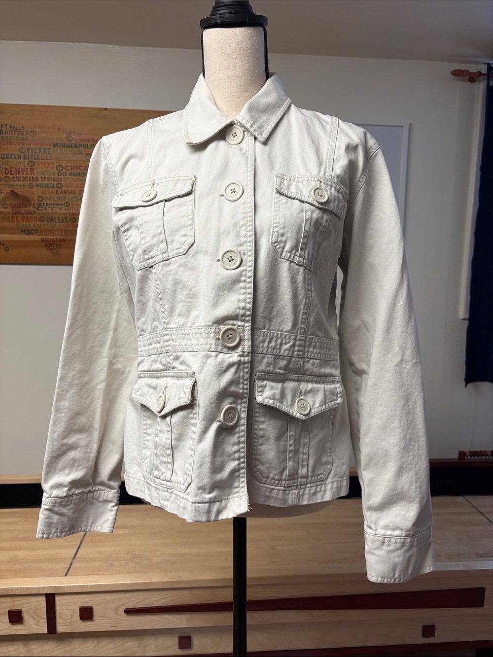 Aeropostale Cream Button-Front Jean Jacket